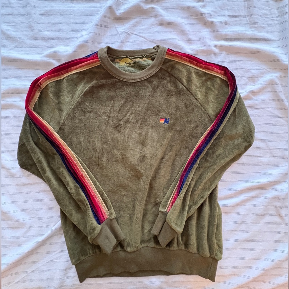 Aviator Nation Classic Velvet Relaxed Sweatshirt, Olive, XS